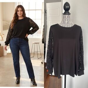 NWT XL Black Sweater With Lace Sleeves.